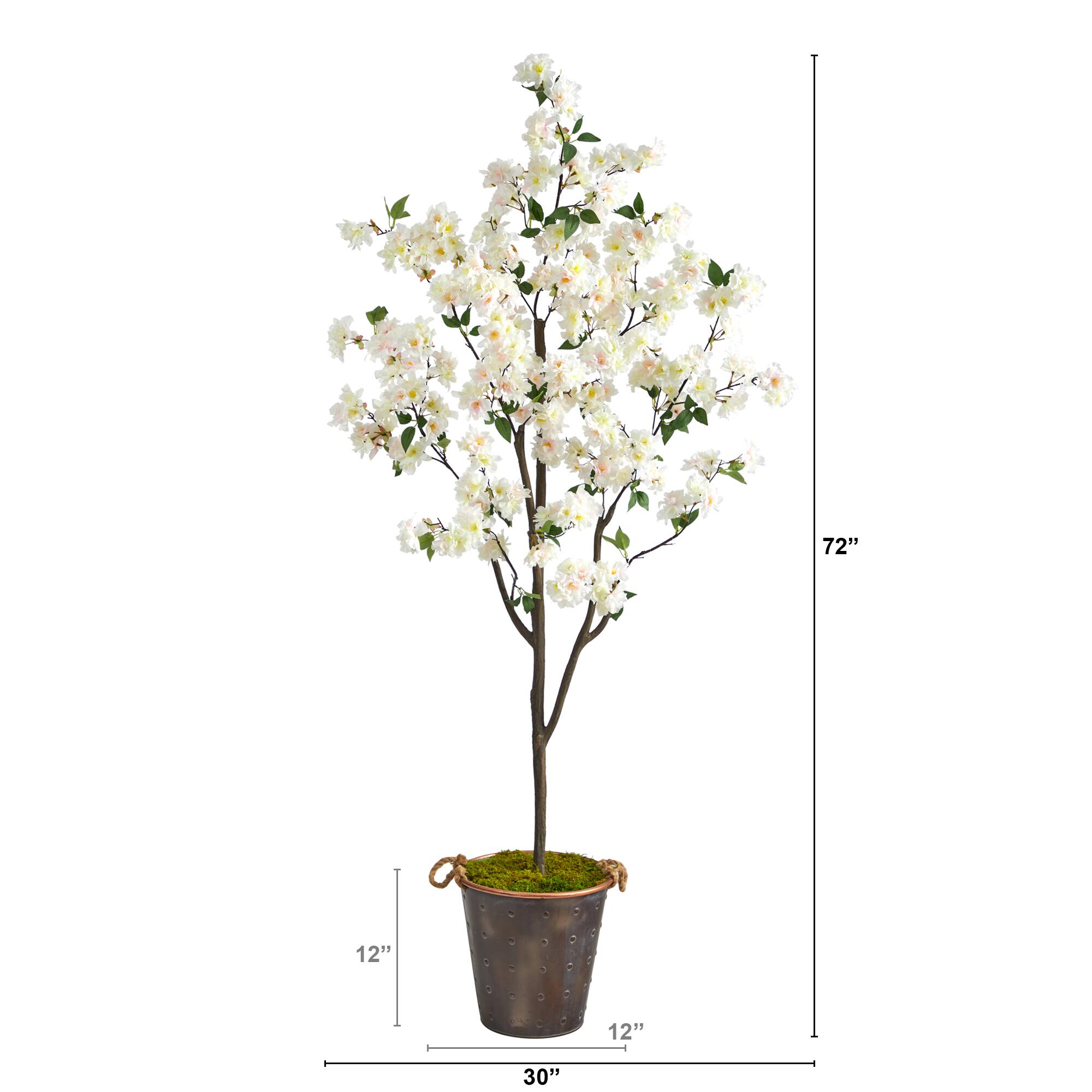 6ft. Cherry Blossom Tree in Decorative Metal Pail with Rope